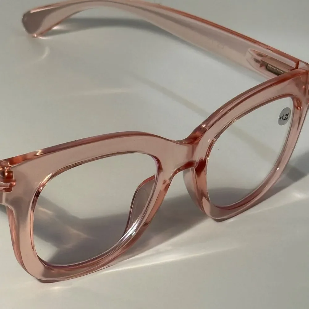 1563 Mona Reading Glasses 1.25 Pink Taupe Readers Rounded Square Frame NWT